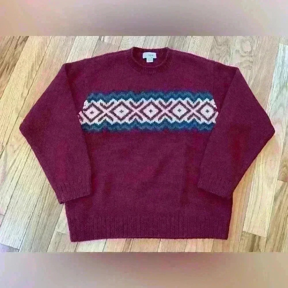 Vintage J. Crew Hand Knit Chunky 100% Wool Sweater Men’s Size Medium Burgundy - Picture 1 of 11